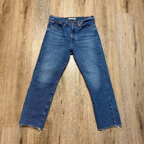 Levis Denim - Levis Jeans Women Size 28 Blue Demin Wedgie Straight Cotton Medium Wash Raw Hem